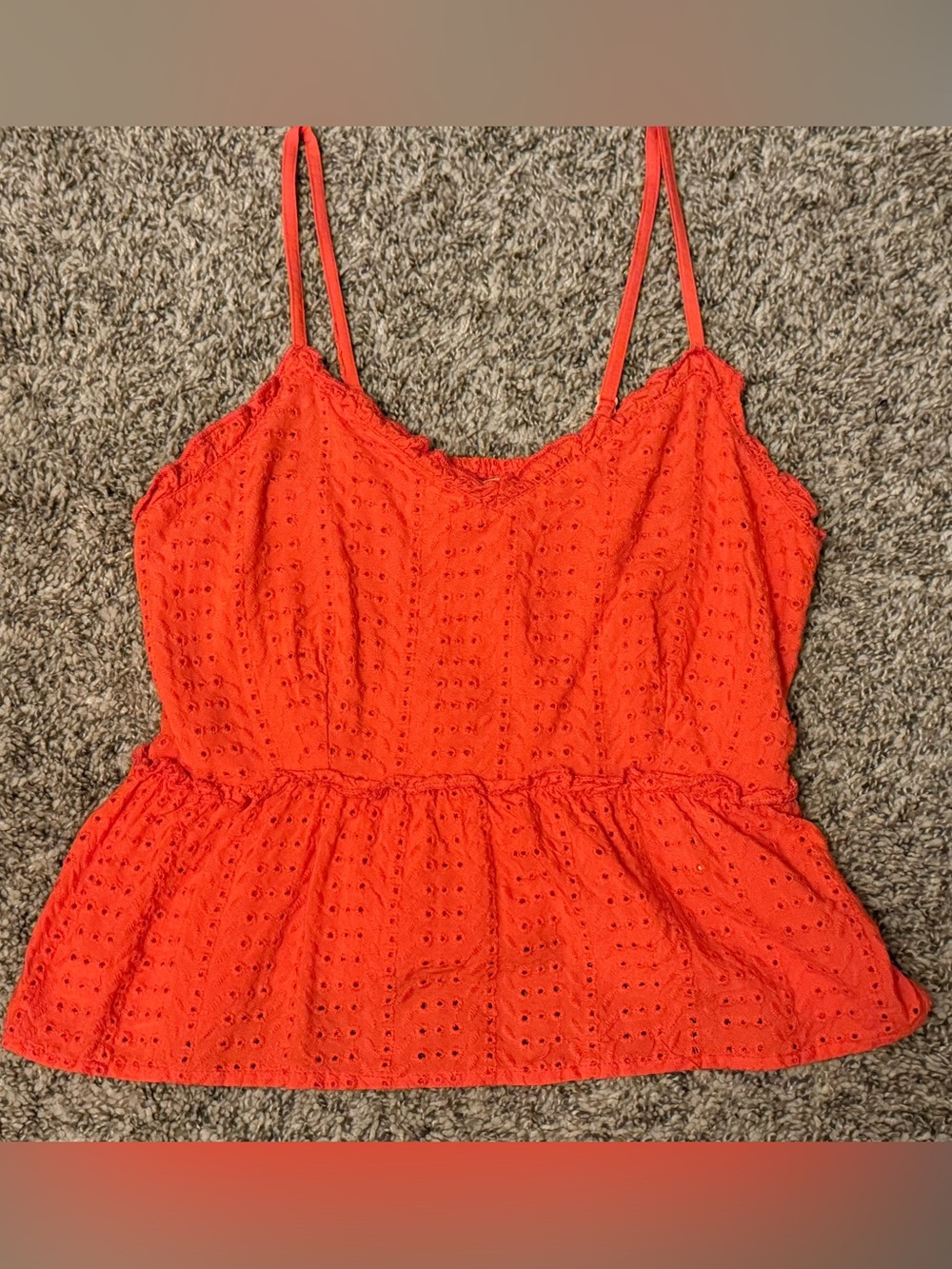 Sim & Sam Orange Eyelet Peplum Cami Tank Top